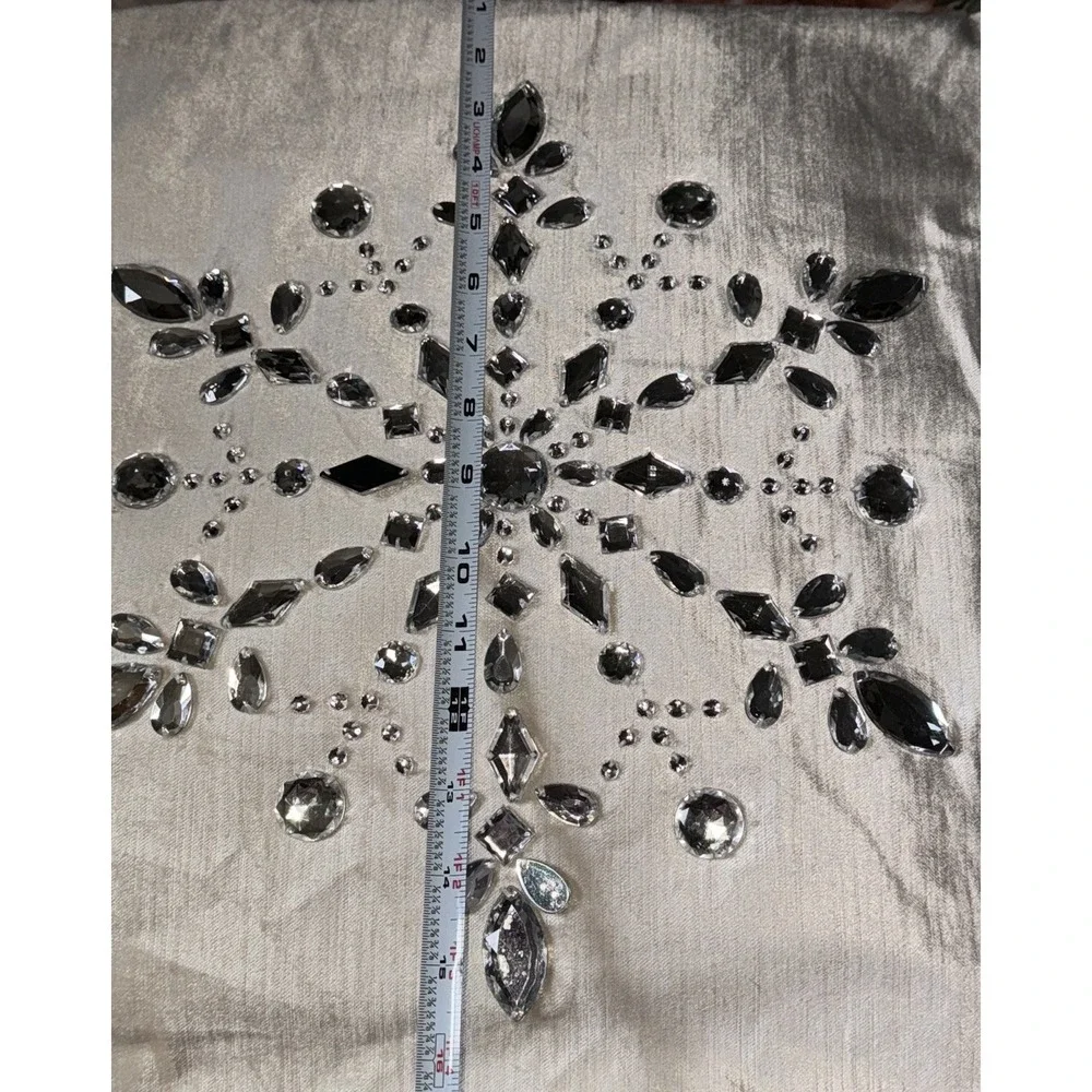 Pier 1 Imports Velvet Embellished Snowflake Winter Throw Pillow Ivory Cover Only